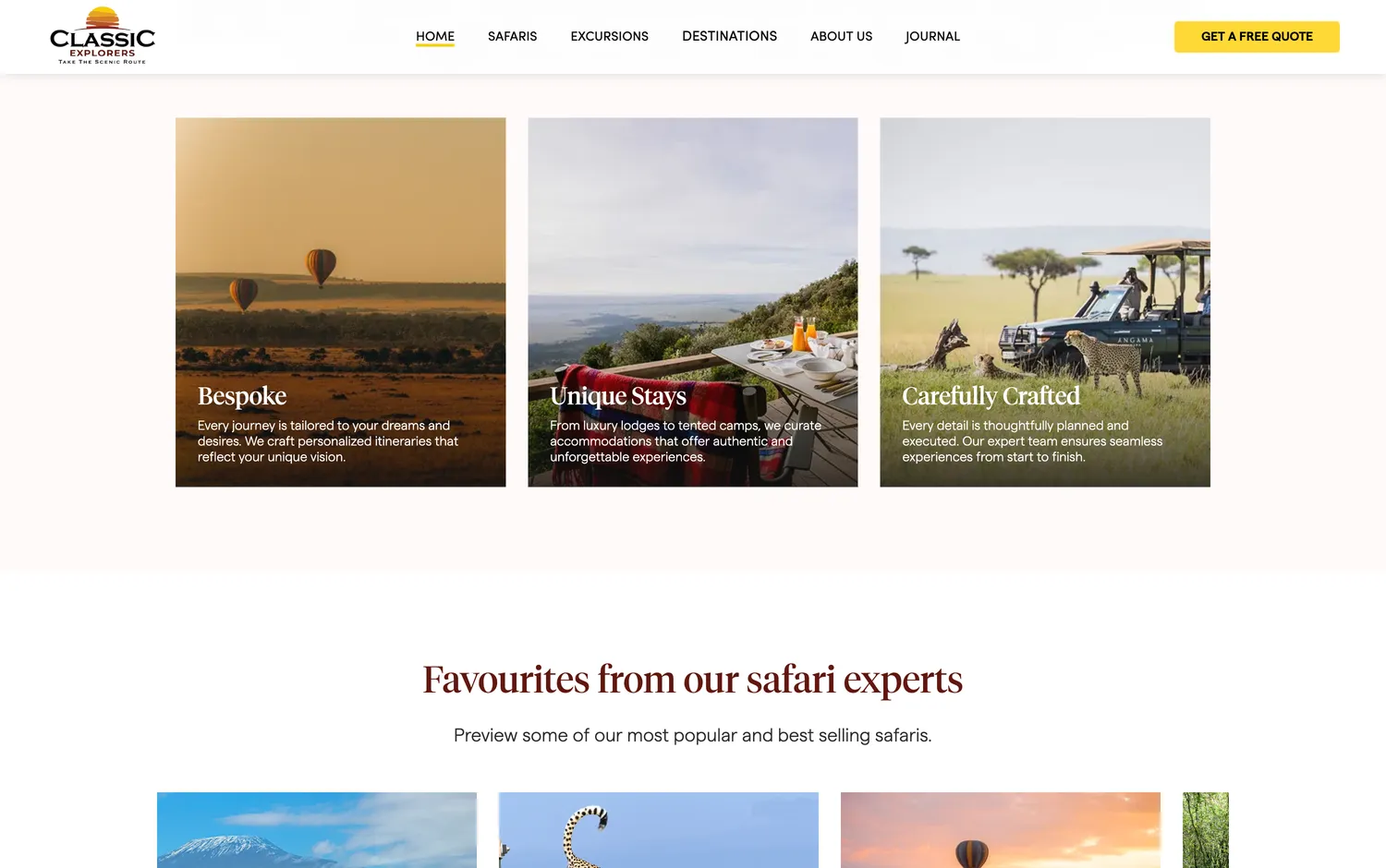 Bespoke trips, unique stays and carefully crafted safaris
