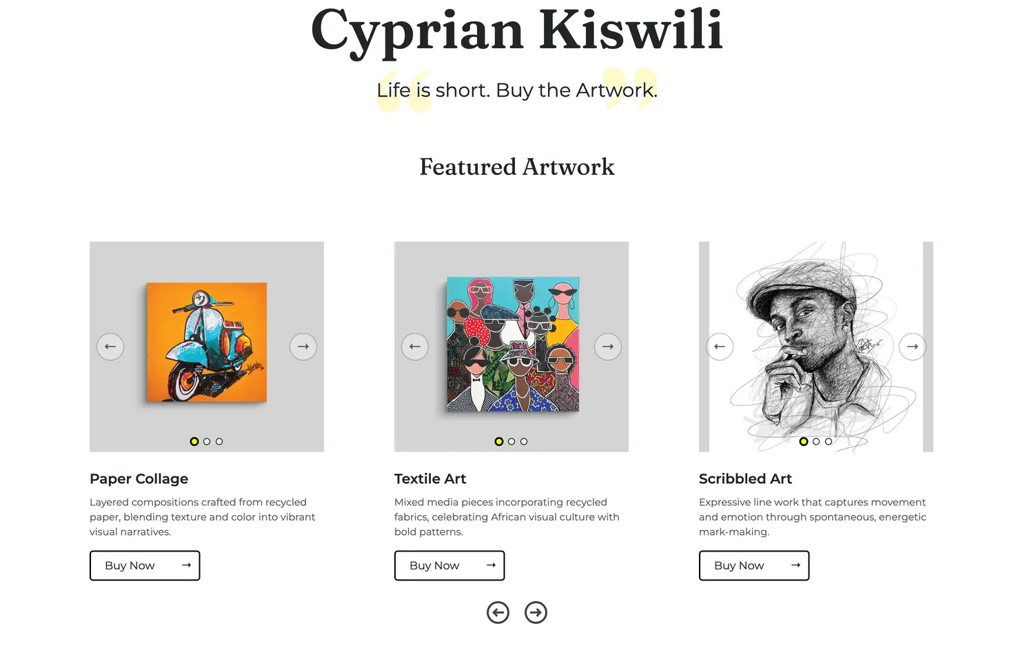 The artist page: life is short, buy the artwork