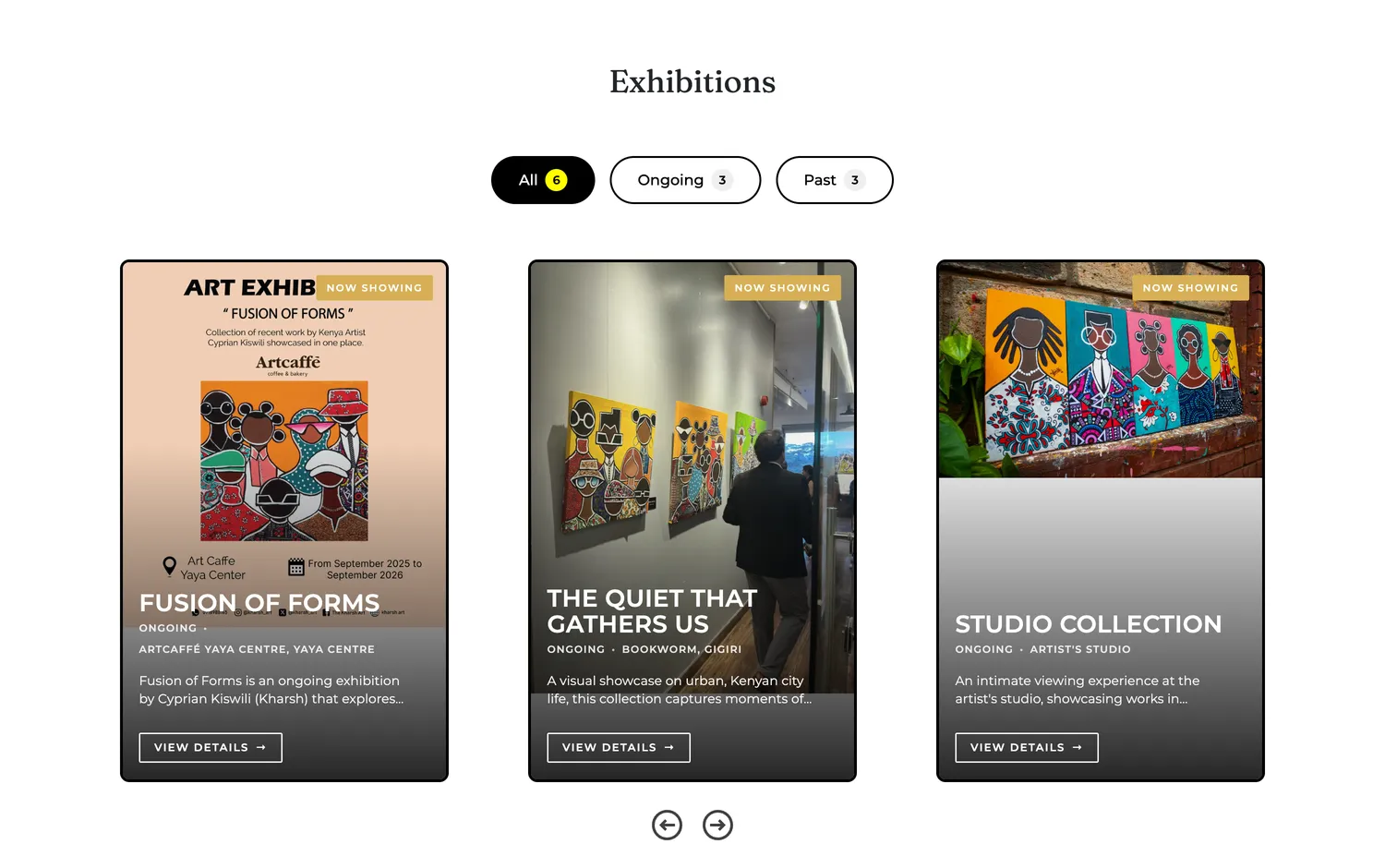 Exhibitions, filterable by status
