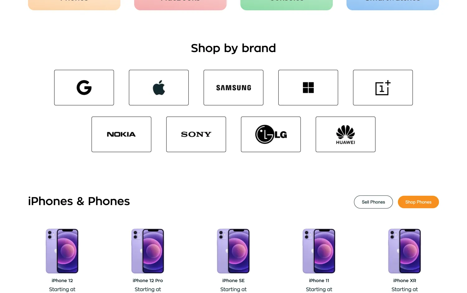 Shop by brand, and phones