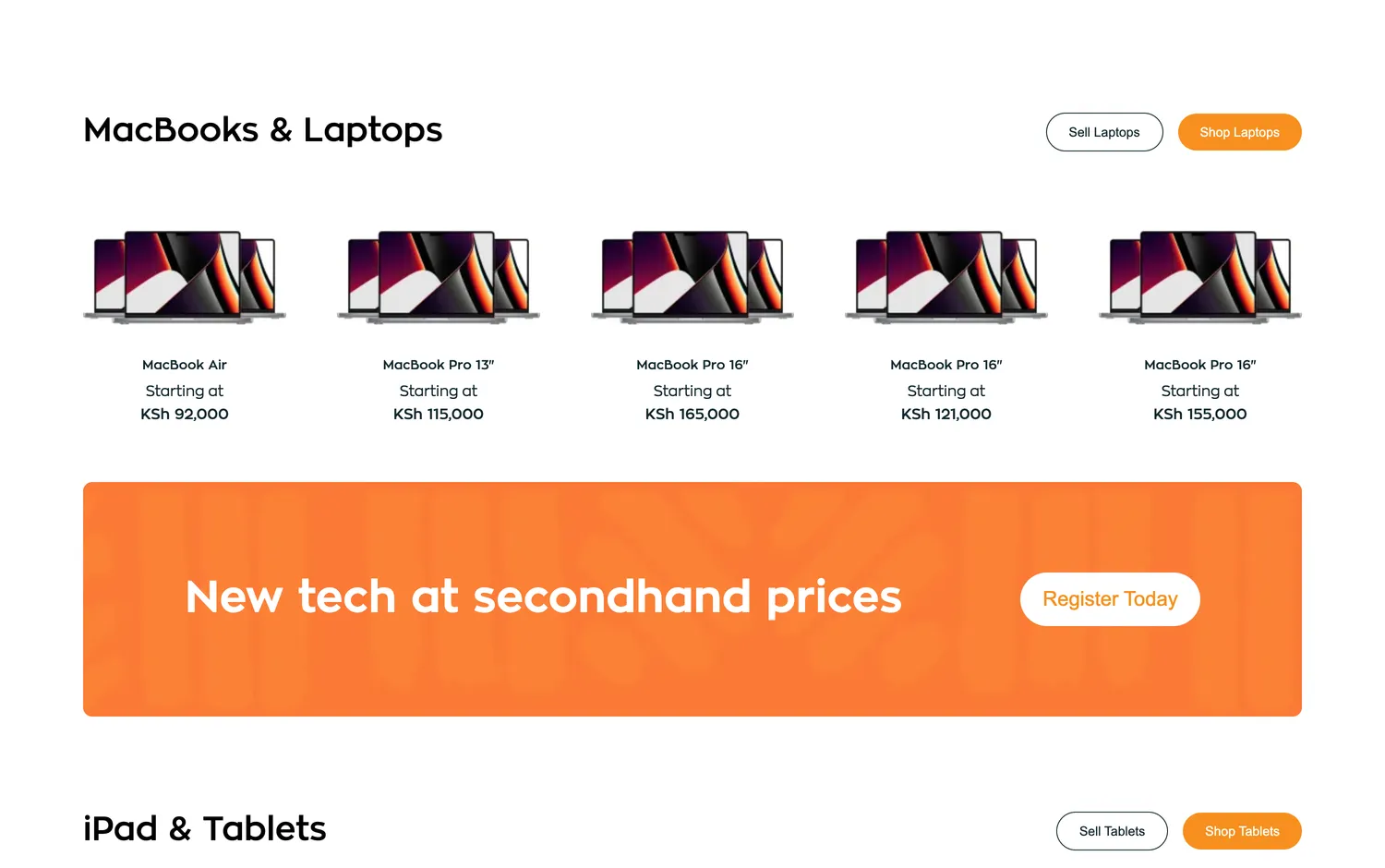 MacBooks and laptops, and the seller sign-up banner